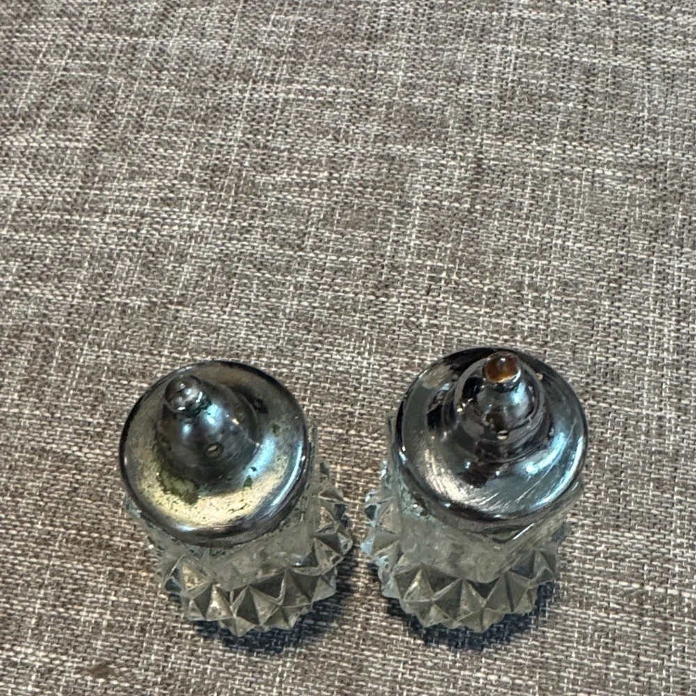 Vintage Glass Salt and Pepper Shakers with Silver Tops